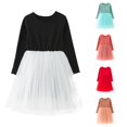 thumbnail image 1 of Toddler Baby Girls Dress Long Sleeve Crew Neck Tulle Patchwork Skater Dresses for Casual Vacation Outing Cute Princess Dress, 1 of 4