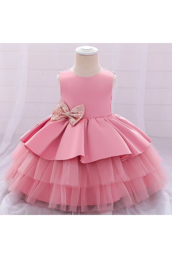 Toddler Baby Girls Dress Sequin Bowknot Birthday Party Wedding Gown Kids Dresses Casual Dresses Elegant Girls Dresses