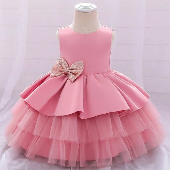 Toddler Baby Girls Dress Sequin Bowknot Birthday Party Wedding Gown Kids Dresses Elegant Dress Summer Dress