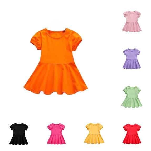 Toddler Baby Girls Dresses Cute Short Sleeve Crew Neck Peplum Ruffle Hem T-Shirt Dress for Summer Casual Outing Boho Sundress