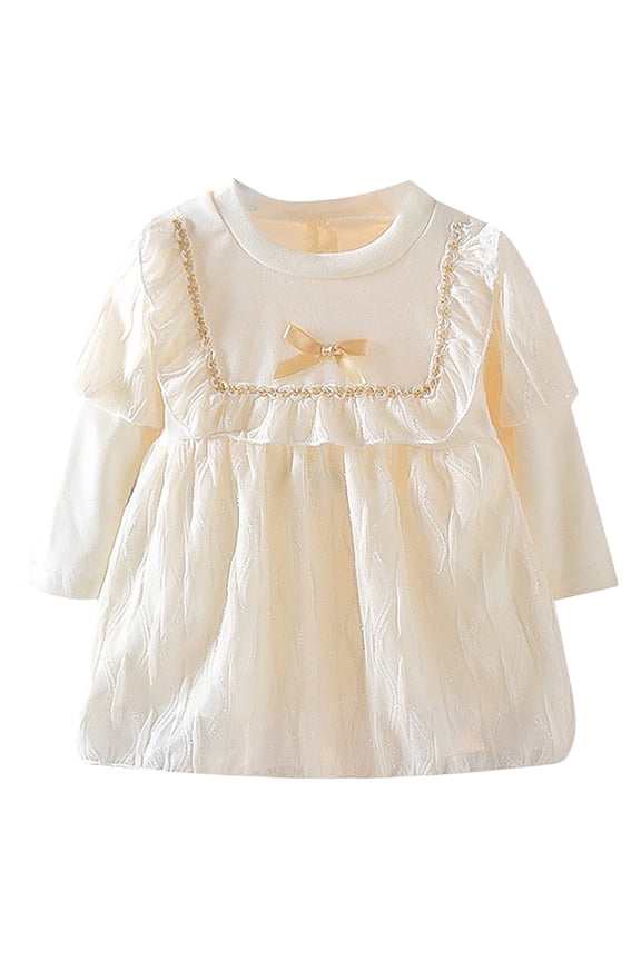 Toddler Baby Girls Dresses Elegant Cute Sparkly Long Sleeve Dress Ruffle Hem 6m-3y Little Girl's Fashion White 3 Years