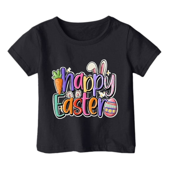 Toddler Baby Girls Easter Bunny Graphic Tee Round Neck Soft Cotton Short Sleeve Shirt Casual Wear for Spring and Summer Ideal for Everyday Outfits Black 2-3 Years