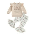 thumbnail image 1 of Toddler Baby Girls Easter Outfits 6 12 18 24 Months 2T 3T 4T Long Sleeve Round Neck Sweatshirt with Bunny Floral Pattern Flare Pants 2 Pcs Clothing Set, 1 of 9