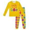 thumbnail image 1 of Toddler Baby Girls Easter Pajamas 2 Piece Easter Bunny Egg Print Long Sleeve Pants Lounge Set Sleepwear Easter Day Gift,Z4-Yellow,6Y(6-7 Years), 1 of 4