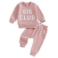 thumbnail image 1 of Toddler Baby Girls Fall Clothing Sets 0 6 12 18 24 Months 2T 3T Letter Embroidered Long Sleeve Round Neck Sweatshirt Pocket Long Pants Outfits, 1 of 9
