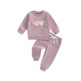 thumbnail image 1 of Toddler Baby Girls Fall Clothing Sets 3 6 12 18 24 Months 2T 3T Letter Embroidery Long Sleeve Round Neck Sweatshirt Drawstring Pocket Long Pants Outfits, 1 of 9