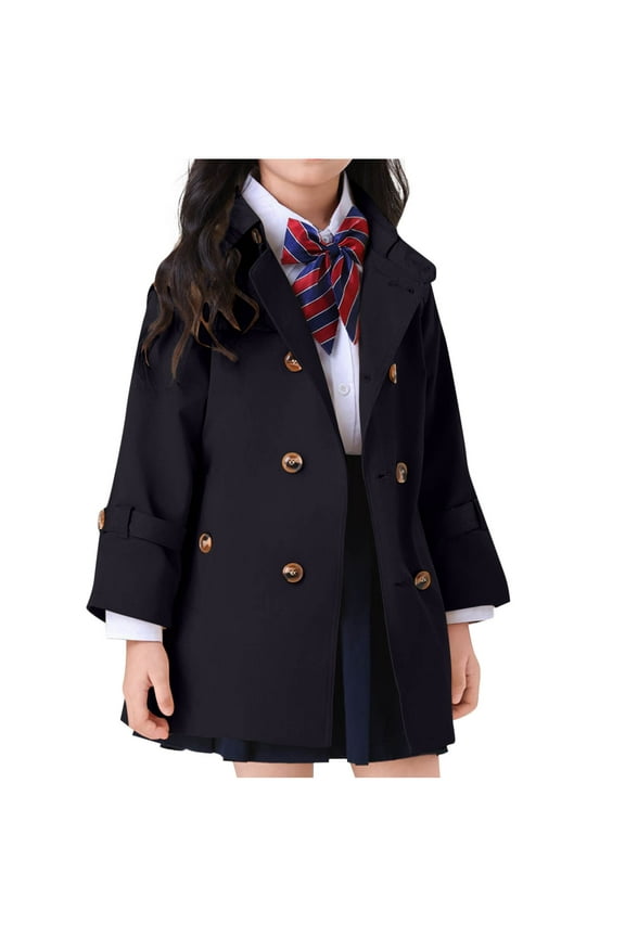 Toddler Baby Girls Fall Outerwear New Lightweight Trench Coat for Girls Double Breasted School Uniform Jacket Spring Fall Outwear Dress Coats Navy 1-2 Years