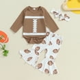 thumbnail image 1 of Toddler Baby Girls Fall Outfit Rugby Print Romper Flared Pants Clothes Set Hair Band 3Pcs 3 6 Month Girl Clothes, 1 of 7