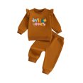 thumbnail image 1 of Toddler Baby Girls Fall Outfits 0 6 12 18 24 Months 2T 3T Letter Embroidery Ruffles Long Sleeve Sweatshirt and Elastic Pants Set Baby 2 Piece Clothes, 1 of 9