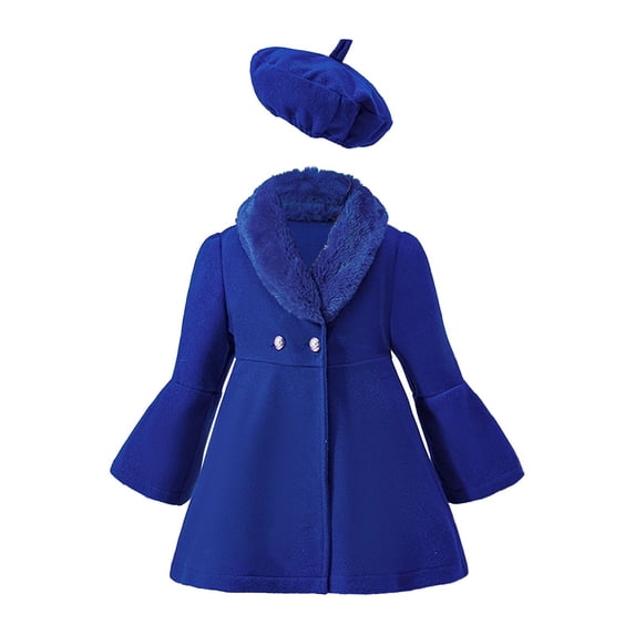 Toddler Baby Girls Collar Wool Coat Long Sleeve Button Down Warm Cozy Windproof Elegant Classic Outerwear 2-3 Years