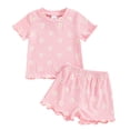 thumbnail image 1 of Toddler Baby Girls Floral Clothes Ruffle Ribbed Knit T-Shirt +Shorts Short Sleeves Sweatshirt Cute New Born Summer Clothes, 1 of 9