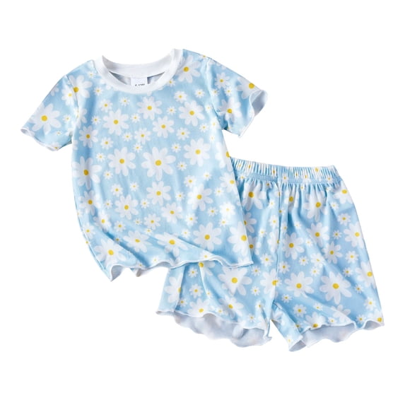 Toddler Baby Girls Floral Clothes Ruffle Ribbed Knit T-Shirt +Shorts Short Sleeves Sweatshirt Cute New Born Summer Clothes
