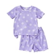 thumbnail image 1 of Toddler Baby Girls Floral Clothes Ruffle Ribbed Knit T-Shirt +Shorts Short Sleeves Sweatshirt Cute New Born Summer Clothes, 1 of 7