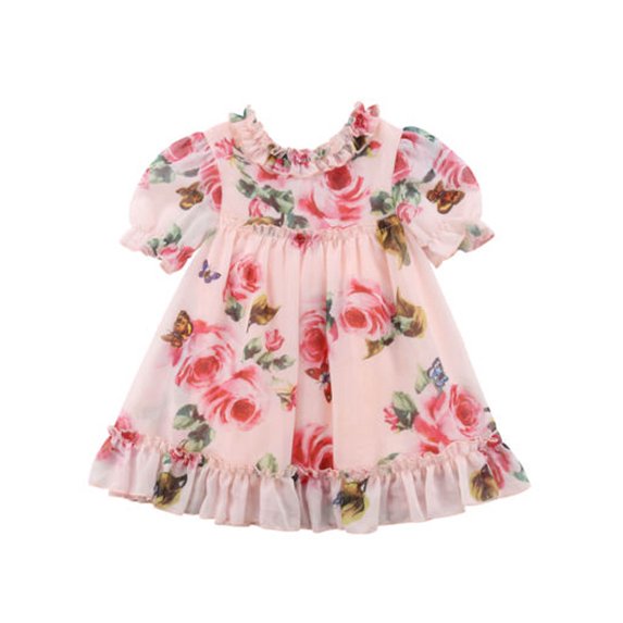 Toddler Baby Girls Flower Print Ruffles Princess Dress Sundress Clothes Outfit