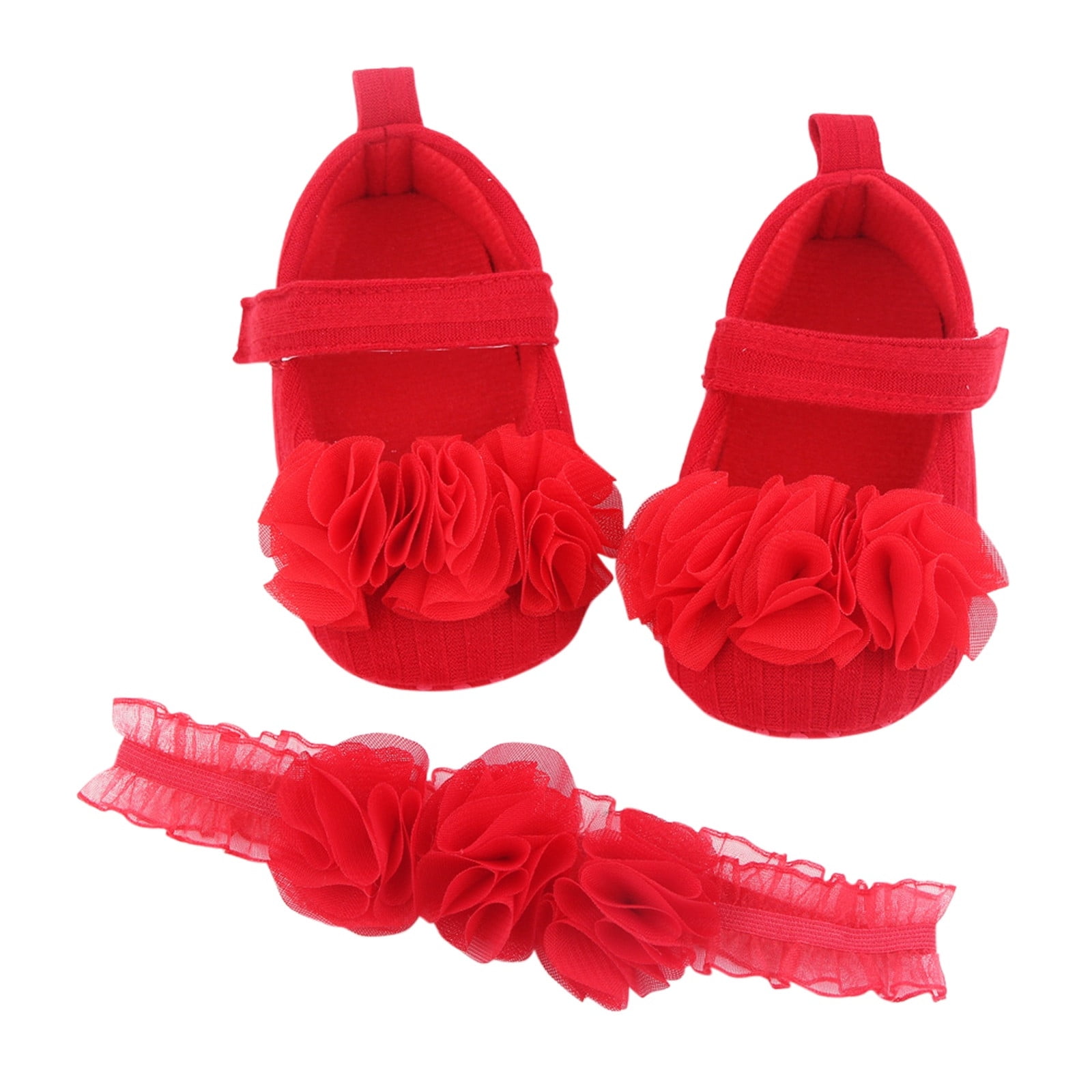 Toddler Baby Girls Flowers Soft Solid Prewalker Princess Shoes Headband