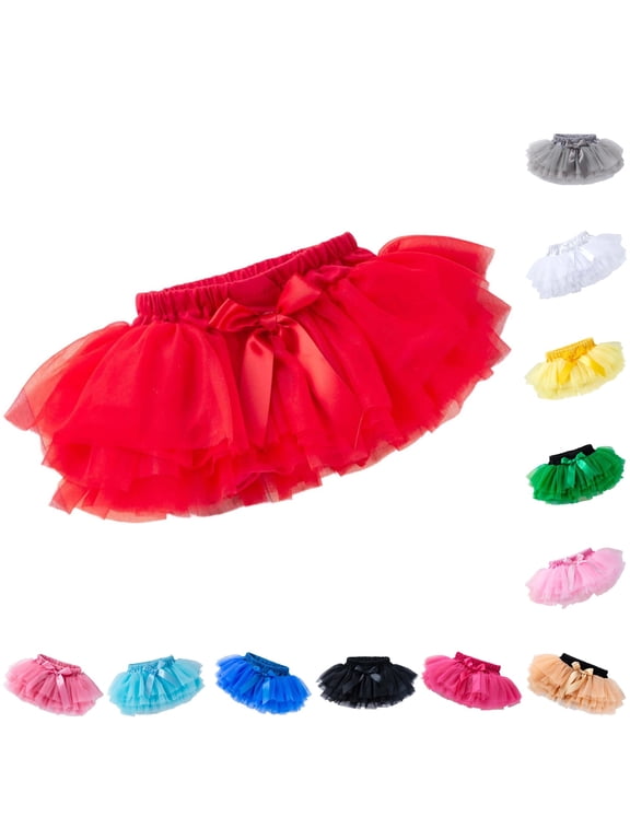 Toddler Baby Girls Fluffy Tutu Skirt with Layered Tulle and Bow for Ballet Dance Performance Stage Party A-Line Mini Skirts