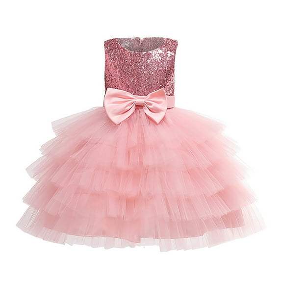 Toddler Baby Girls Formal Dresses Sleeveless Tulle Bowknot Dress Pageant Party Lace Embroidery Dress Flower Girl Dresses for Wedding Party
