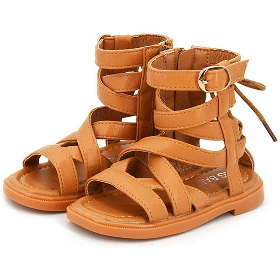Toddler Baby Girls Gladiator Sandals Open Toe Rubber Sole Roman Shoes Zipper Outdoor Summer Sandals for Girls(Toddler/Little Kid)