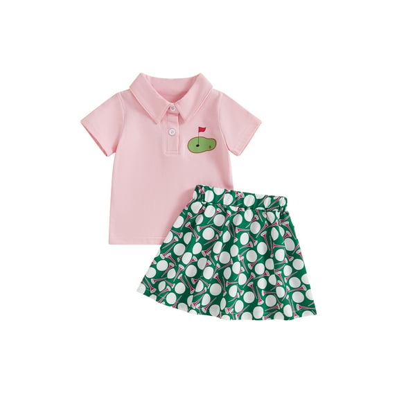 Toddler Baby Girls Golf Outfit Golfing Short Sleeve Lapel T-Shirt Tops +Golf Skirt Set 2Pcs Cute Summer Clothes