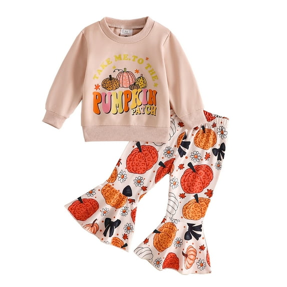 Toddler Baby Girls Halloween 2PCS Clothing Sets 0 6 12 18 24 Months 2T 3T Long Sleeve O Neck Letter Pumpkin Print Tops Pumpkin Print Pants Outfits