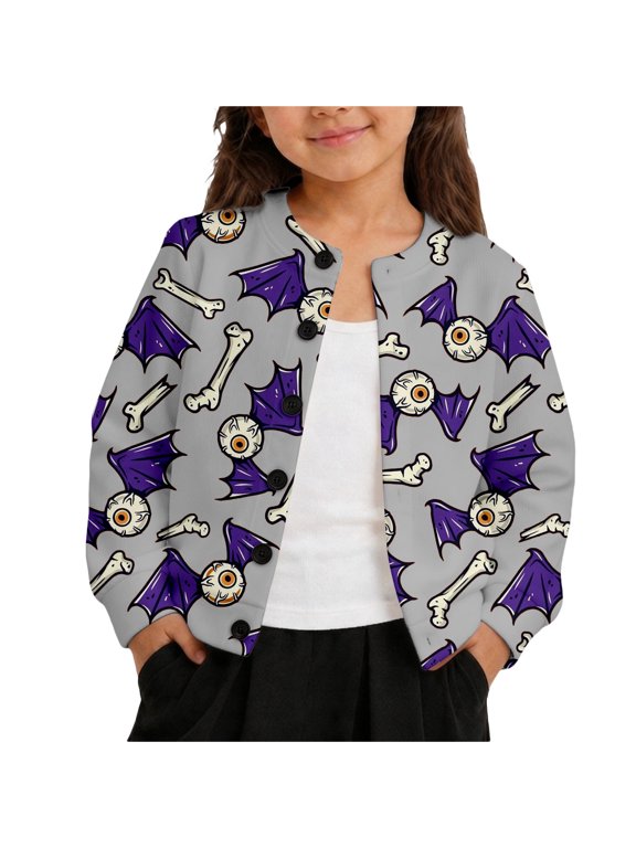 Toddler Baby Girls Halloween Bat Bone Cardigan Long Sleeve Button Down Soft Warm Cozy Lightweight Knit Outerwear 3 Years