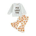 thumbnail image 1 of Toddler Baby Girls Halloween Outfits Long Sleeve Sweatshirt Pie/Pumpkin Print Pants Set, 1 of 8