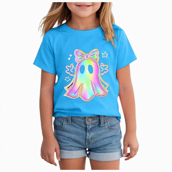 Toddler Baby Girls Halloween Shirt Ghoul Tshirt Cute Skeleton Hand Tee Tops Spooky Season Fall Clothes 11-12 Years Blue