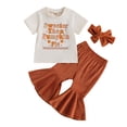 thumbnail image 1 of Toddler Baby Girls Halloween Thanksgiving Outfits Short Sleeve Letters T-shirt +Flare Pants +Headbands Set Cute Clothes, 1 of 7