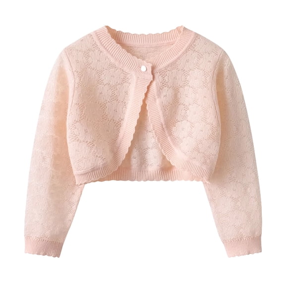 Toddler Baby Girls Hollow Out Pattern Cardigans Kids Long Sleeve Cropped Shrug Sweater Fashion Thin One Button Shawl Tops 6Months-9Years ,Pink ,3 Years