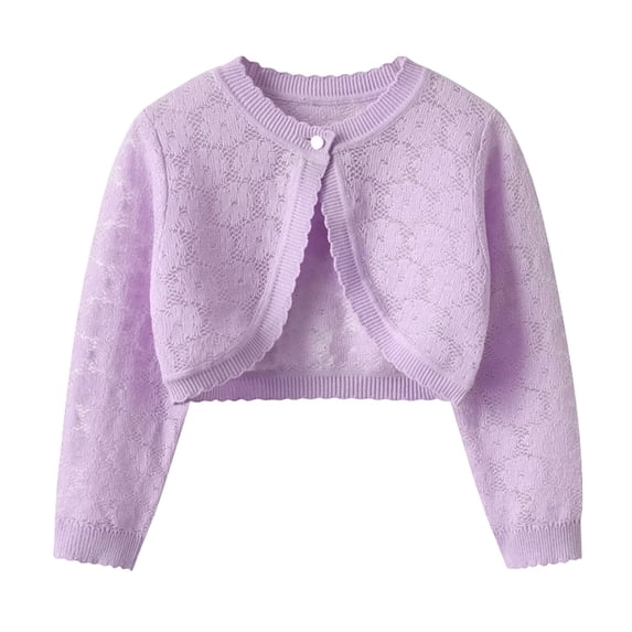 Toddler Baby Girls Hollow Out Pattern Cardigans Kids Long Sleeve Cropped Shrug Sweater Fashion Thin One Button Shawl Tops 6Months-9Years ,Purple ,6 Years
