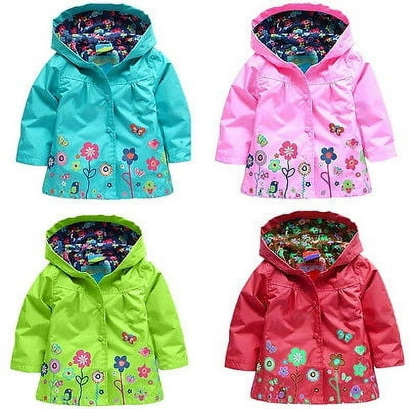 Toddler Baby Girls Hoodie Windbreaker Lightweight Raincoat Floral Print Jacket Outwear