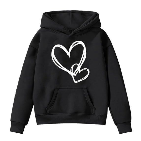 Toddler Baby Girls Hoodies Sweatshirts Valentine's Day Pullover hooded Long Sleeve Heart Graphics Tops Clothes 3-4 Years,Black
