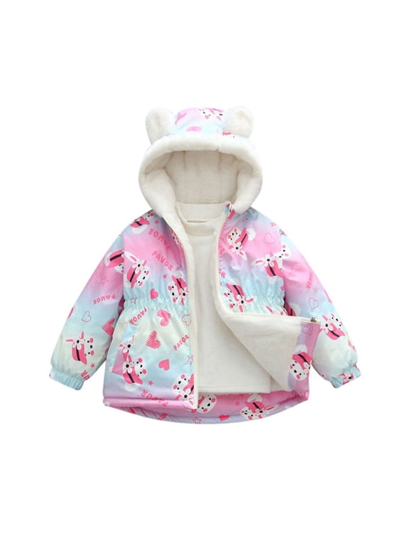 Toddler Baby Girls Jackets Winter Coat Rabbit Ears Hooded Zipper Thicken Windproof Warm Outwear 1-7 Years