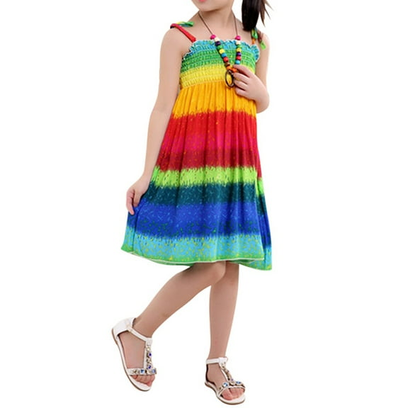 Toddler Baby Girls Kids Strap Princess Party Tutu Dress Sleeveless Flower Rainbow Sundress