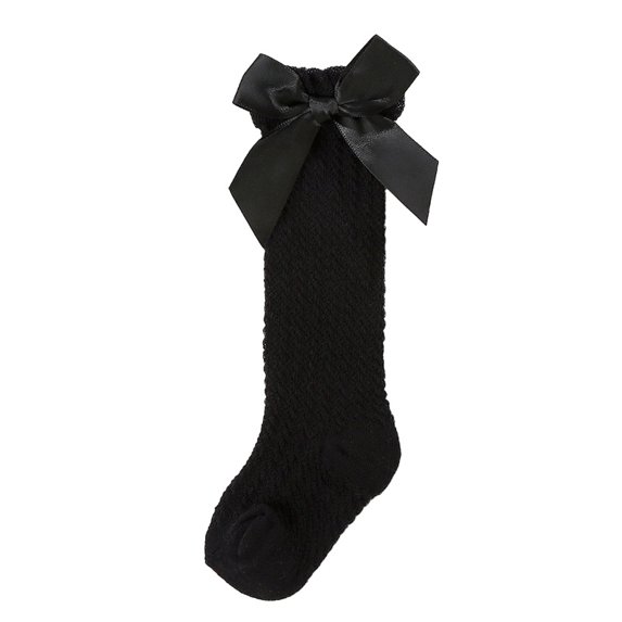 Toddler Baby Girls Knee High Stocking Cotton Tube Ruffled Breathable Socks Solid Color Bowknot Spring Summer Autumn for 0-3Years