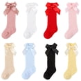 thumbnail image 1 of Toddler Baby Girls Knee High Stocking Cotton Tube Ruffled Breathable Socks Solid Color Bowknot Spring Summer Autumn for 0-3Years, 1 of 9