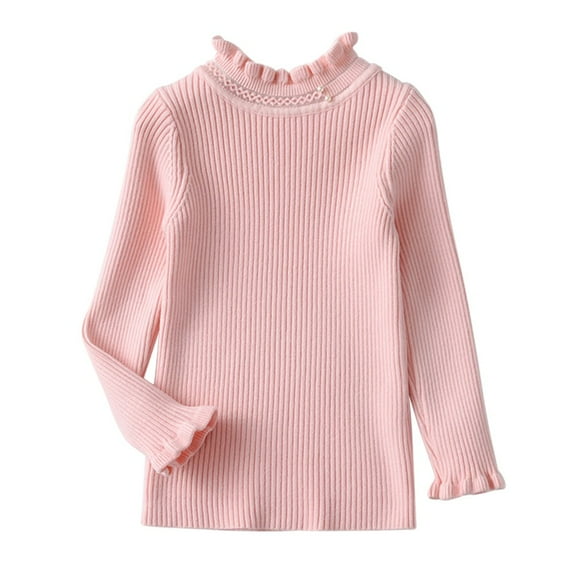 Toddler Baby Girls Knit Sweater Kids Ruffled Turtleneck Long Sleeve Fall Winter Warm Sweaters Pullover Tops 2-7 Years
