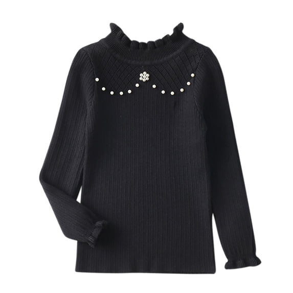 Toddler Baby Girls Knit Sweater Kids Ruffled Turtleneck Long Sleeve Fall Winter Warm Sweaters Pullover Tops 2-7 Years