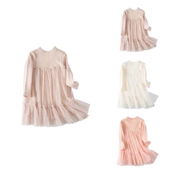 Toddler Baby Girls Long Sleeve Knit Princess Tutu Dress with Sequins – Solid Autumn Winter Casual Birthday Dress for 1-5 Years