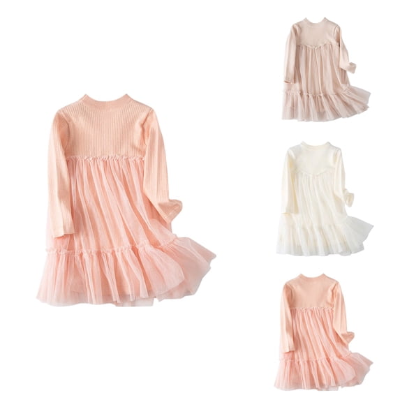 Toddler Baby Girls Long Sleeve Knit Princess Tutu Dress with Sequins – Solid Autumn Winter Casual Birthday Dress for 1-5 Years