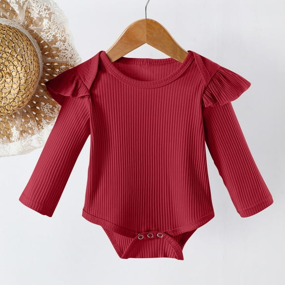 Toddler Baby Girls Long Sleeve Ruffle Romper Cotton Crewneck Sweatshirt Jumpsuit One Piece Outfit Bodysuit Infant Clothes