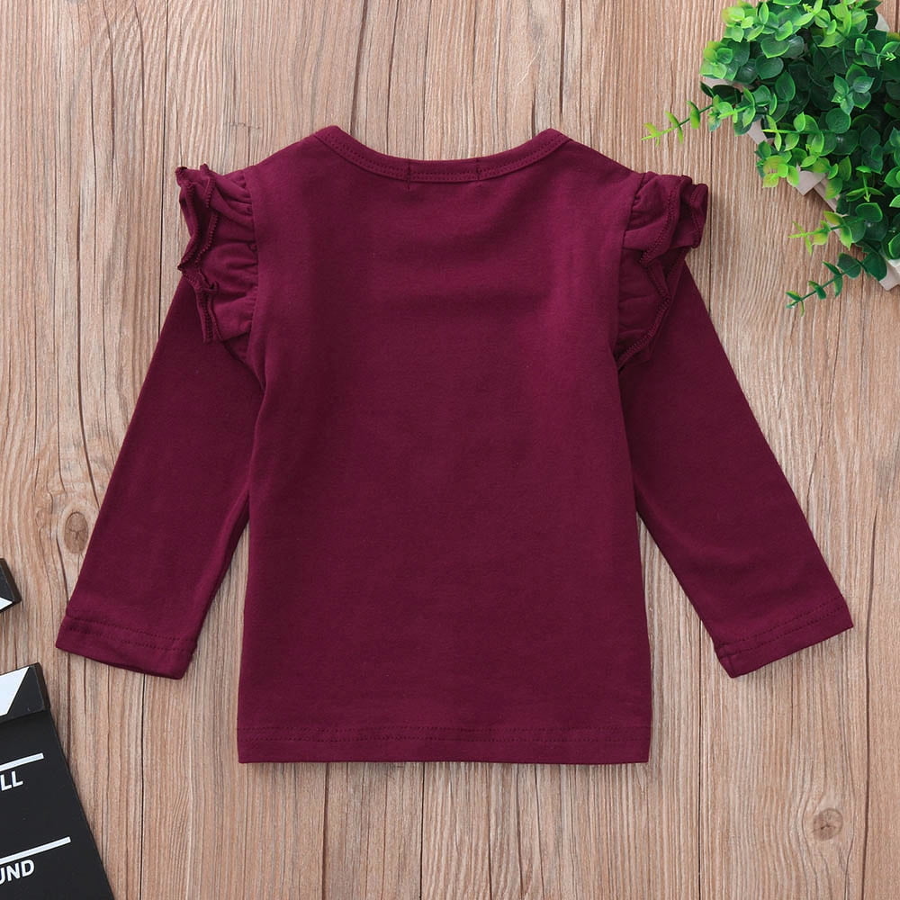 Toddler Baby Girls Long Sleeve Ruffles Candy Color Tops Solid T Shirts Clothes Streetwear