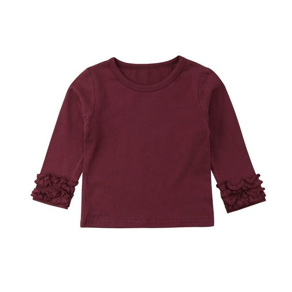 Toddler Baby Girls Long Sleeve T-shirt Crew Neck Cotton Ruffles Solid Tops