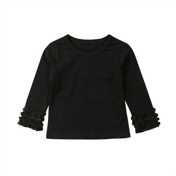 Toddler Baby Girls Long Sleeve T-shirt Crew Neck Cotton Ruffles Solid Tops