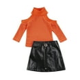 thumbnail image 1 of Toddler Baby Girls Long Sleeve Turtleneck Knit Sweater Tops with Pu Leather Skirt Outfits 2Pcs Set, 1 of 7