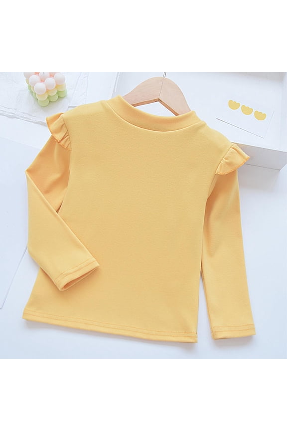 Toddler Baby Girls Mock Turtleneck Shirts Long Sleeve Ruffle Top Kids Girl Blouse Solid Color Cotton Casual Fall Clothes