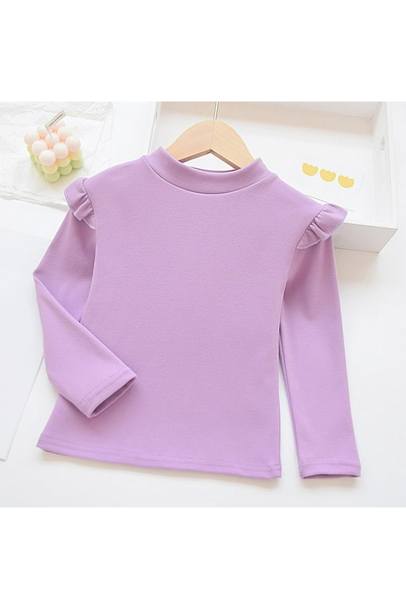 Toddler Baby Girls Mock Turtleneck Shirts Long Sleeve Ruffle Top Kids Girl Blouse Solid Color Cotton Casual Fall Clothes