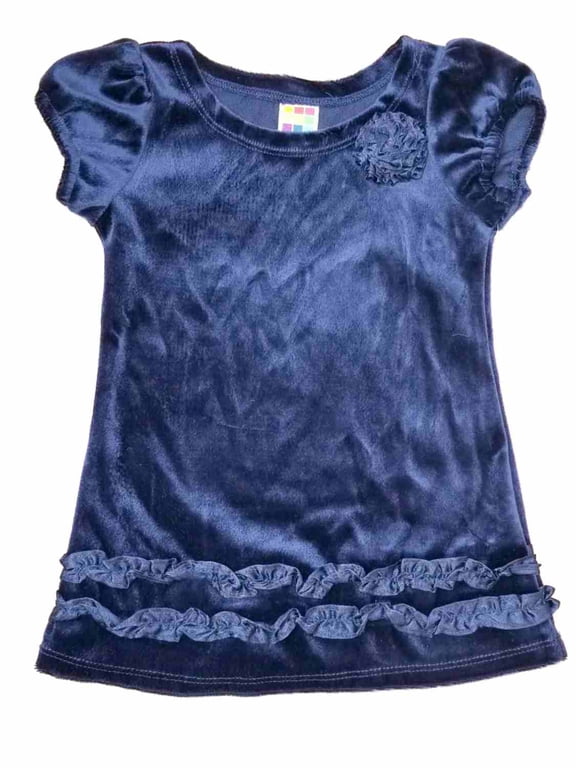 Toddler Baby Girls Navy Velvet Ruffle Shift Dress Holiday Party Dress 24M