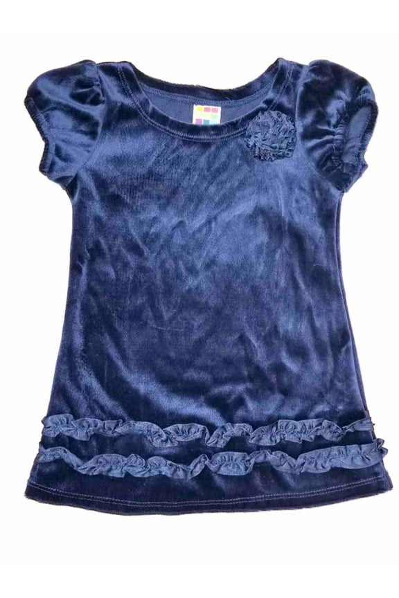 Toddler Baby Girls Navy Velvet Ruffle Shift Dress Holiday Party Dress 4T