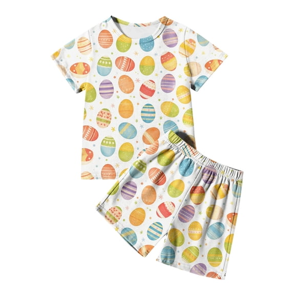 Toddler Baby Girls Outfit Cartoon Printed Crew Neck Short Sleeve Clothing Sets Soft Comfy Girls Pajamas,Orange,6-7 Years